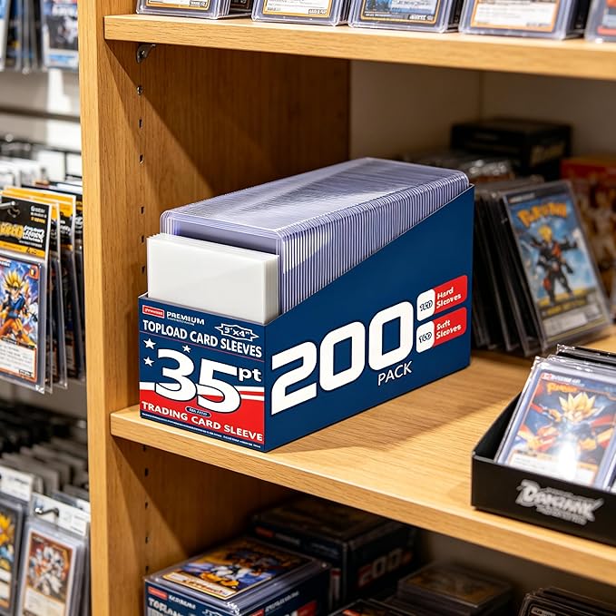 JohnBee Card Sleeves - 3"x4" Rigid Toploaders for Cards, Hard Plastic Card Protectors, Premium Trading Card Sleeves Fit for Sports Cards & All Standard Trading Cards (100HardSleeves+100SoftSleeves)