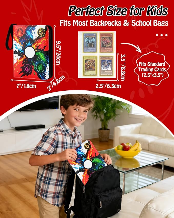 Trading Card Binder, 4-Pocket, Holds 480 Cards, 120 Pages Side-Loading Card Album, PU Leather, Acid-Free Archival Sleeves, Durable Organizer for MTG, TCG & Sports Cards, Gift for Kids, Boys and Girls