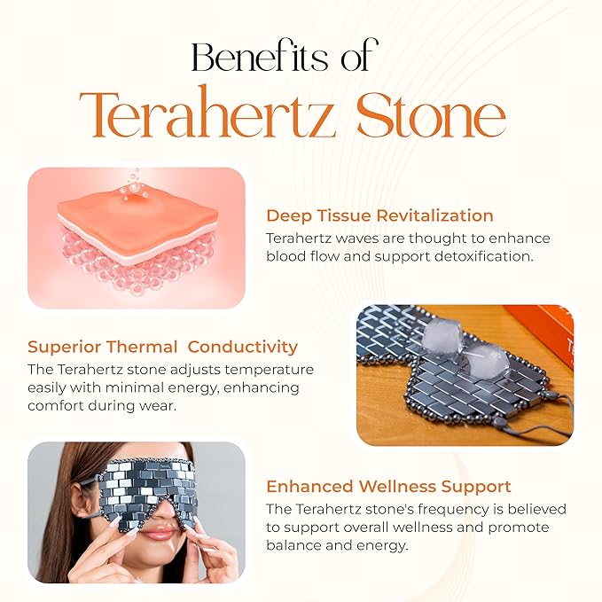 TeraRX® Terahertz Eye Mask – 100% Authentic Terahertz Stone Eye Mask for Cooling & Heating Therapy – Easy To Wear Design with Secure Comfort Straps – Relieves Puffiness, Eyes Fatigue & Fascial Tension