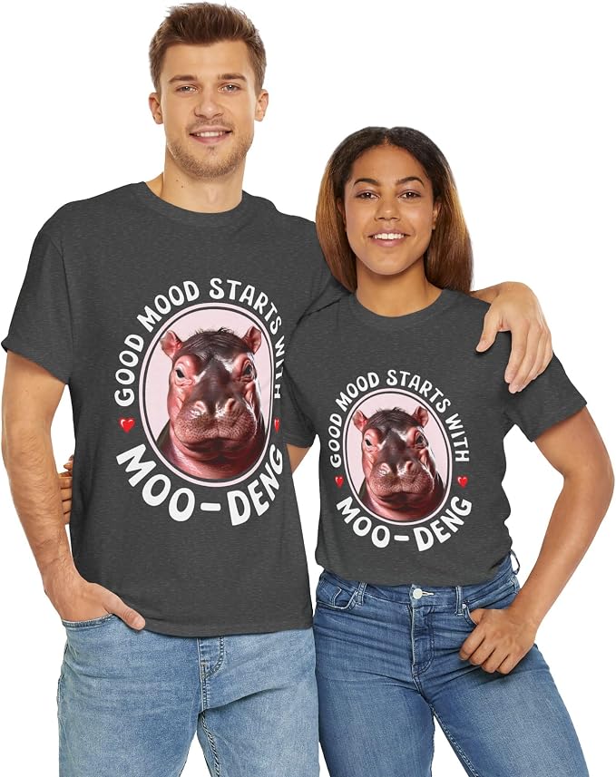 Good Mood Starts with Moo Deng Unisex T-Shirt, Funny Moo Deng Good Mood Minimalist Men and Women Shirt