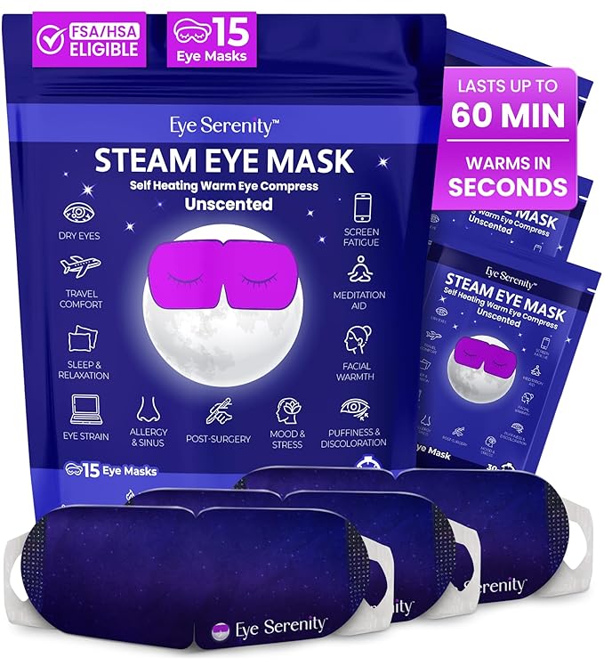 Eye Serenity Steam Eye Mask, Heated Eye Mask, Self Heating Warm Compress for Dry Eyes, Fast Relief for Stye, Puffy Sensitive Eyes, Moist Heat, Mothers Day Gifts for Women and Men - Unscented