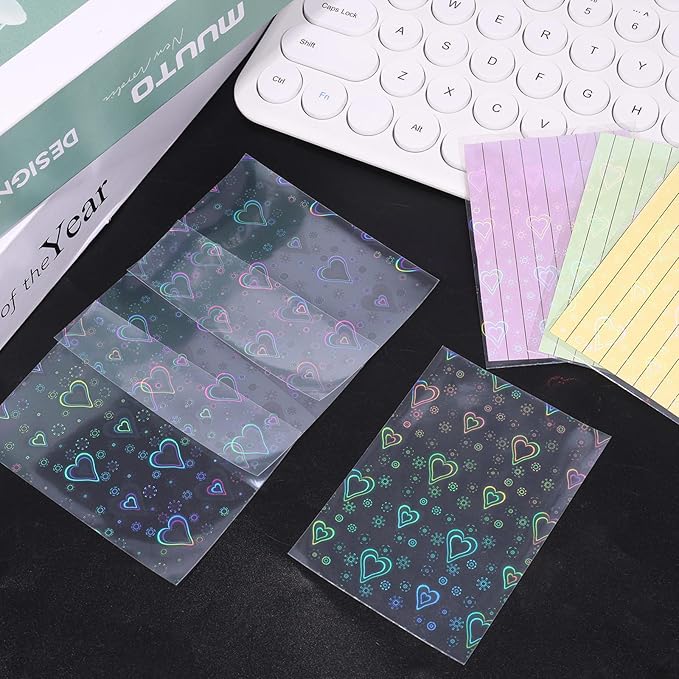 200pcs Love Heart-Shape Photocard Sleeves, 9.1x6.5cm/3.58x2.56in Holographic Foil Card Protector Covers for Trading Cards Kpop Photocards