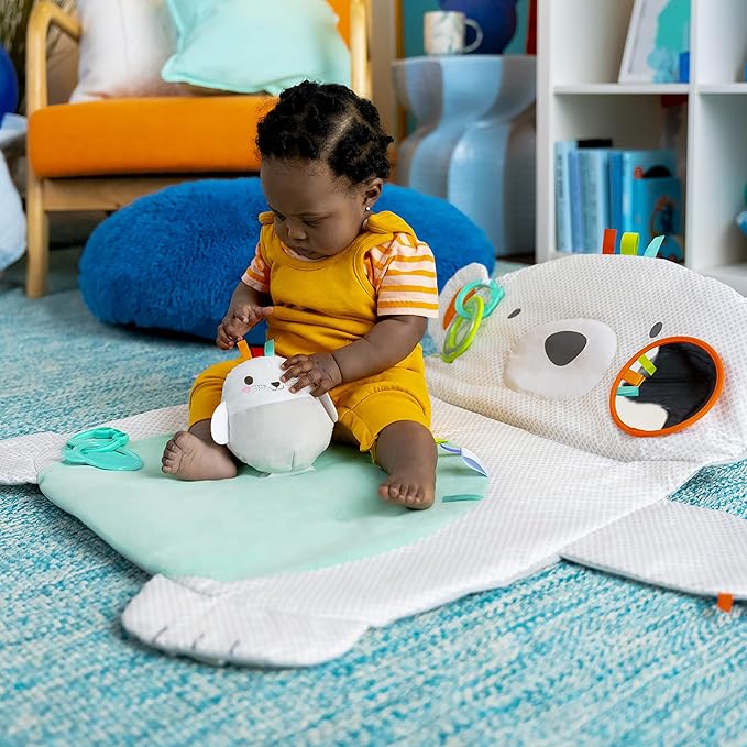 Bright Starts Tummy Time Prop & Play Baby Activity Mat with Support Pillow & Taggies - Polar Bear 35 x 29.5 in., Newborn and up