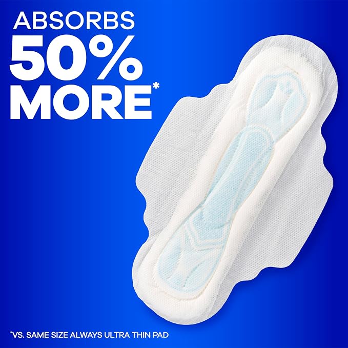 Always Maxi Feminine Pads for Women, Size 2 Long Super Absorbency, with Wings Unscented, 32 Count