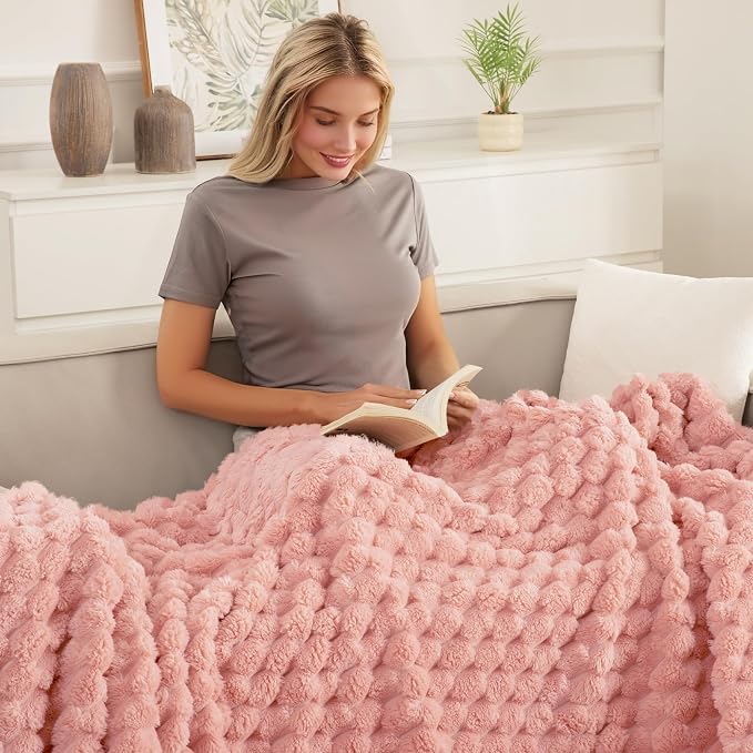 Whale Flotilla Soft Fleece Twin Size Bed Blanket Luxury 3D Jacquard, Pink | Lightweight Coverlet Bedspread, Super Cozy Plush Fluffy Fuzzy All‑Season Decorative Blanket for Bed, Dorm Essentials, 60"x80"