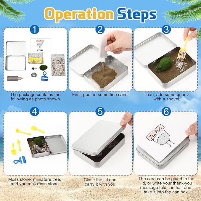 Qunclay Rock Zen Garden Kit - Desk Zen Garden for Anxiety with 'You Rock' Resin Stone, Multicolor Healing Crystal Stones, Mini Tools & Tin Box, Stress Desk Decor for Employees Office Home Dorm