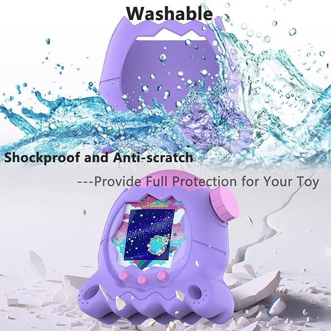 JCHPINE Hard Case and Silicone Cover for Tamagotchi Paradise Electronic Pet, Protective Cases for Tamagotchi Paradise with Screen Protector and Lanyard (Purple)