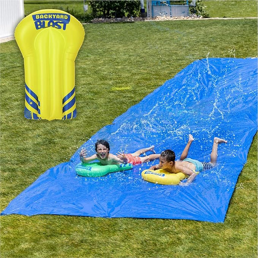 BACKYARD BLAST Giant Slip and Slide for Adults and Kids - Heavy Duty Large Slip n Slide Water Slide for Kids Backyard Outdoor Water Play Includes Inflatable Riders