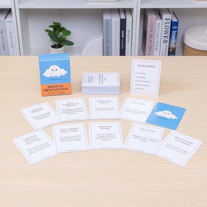 100 Mindful Meditations Cards – Mindfulness & Meditation Self‑Care Prompts | Desk & Travel Deck for Stress Relief, Focus, Motivation & Well‑Being