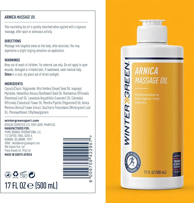 Wintergreen Arnica Massage Oil, 16.9 oz – Body Oil for Relaxation of Tight or Tired Muscles, Premium Blend for Relief, Arnica Gel Pain Relief for Athletes, Sports Therapy, Post-Workout Recovery