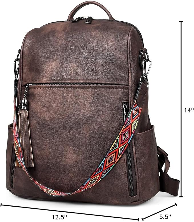 FADEON Leather Backpack Purse for Women Designer Travel Backpack Purses PU Fashion Ladies Shoulder Bag with Tassel