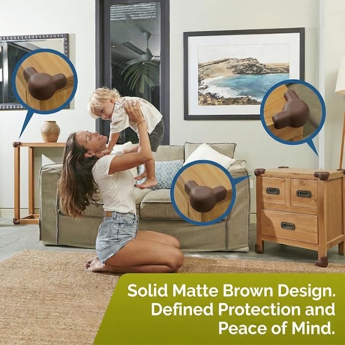 Silicone Corner Protectors for Baby Proofing – Soft Adhesive Corner Guards for Tables & Furniture, Child Safety Edge & Corner Bumpers. Protects Toddlers from Sharp Edges (12 Pack/Brown)