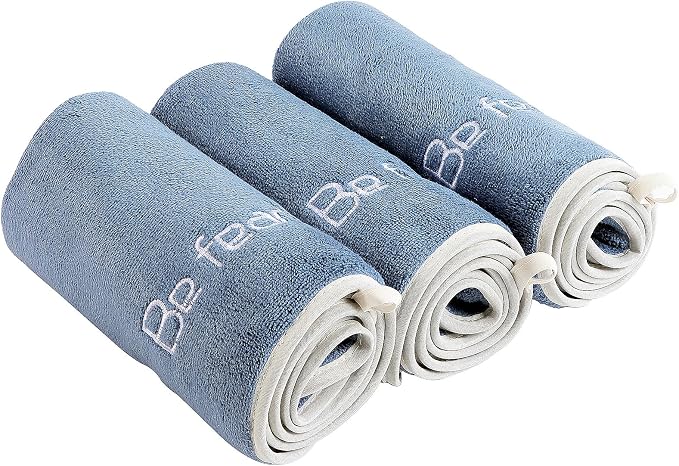 Microfiber Gym Towel Set for Men Women, Super Soft and Quick-Drying Towels for Fitness, Yoga, Cycling, Swimming (Blue, 3 Pack)