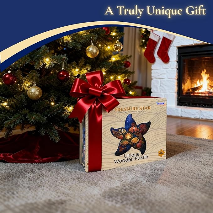 Goldbird Premium Wooden Puzzles for Adults - 300 Piece Wood Puzzles - Relaxation & Brain Training - Whimsical Pieces - Premium Gift Box - Starfish Jigsaw Puzzle - 16.4 × 16.4 in