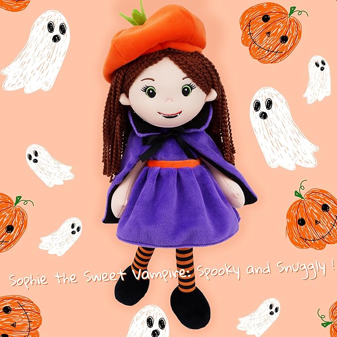 June Garden Personalized Sophie The Sweet Vampire - Soft Cuddly Plush Doll for Girls - Huggable Rag Doll - Customized Name and Size