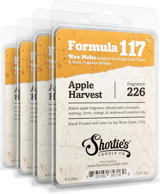 Shortie's Candle Company Apple Harvest Premium Wax Melts 4 Pack - 12 Oz., Strong & Long Lasting, Non-Toxic - Made with Essential & Natural Oils - Formula 117