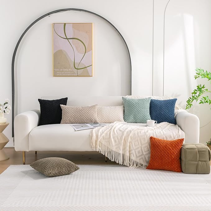 Set of 4 Burnt Orange Decorative Throw Pillow Covers 20x20 Inch Corduroy Pillow Covers for Bed Couch Sofa Living Room Soft Square Cushion Cases