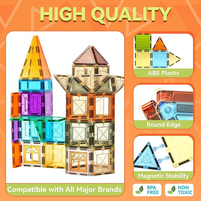 VigorFun Magnetic Tiles Building Toys Set for Kids Ages 3-5 4-8, STEM Construction Kit with 8 Magnetic Blocks, Educational Sensory Magnetic Toys Gifts for Toddler Boys Girls Learning Classroom