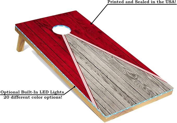 Tailgating Pros American Themed Lightweight Corn Hole Board Set w/Multicolored LED Rings, Bean, Bags, and Carrying Case - 4'x2' Cornhole Toss