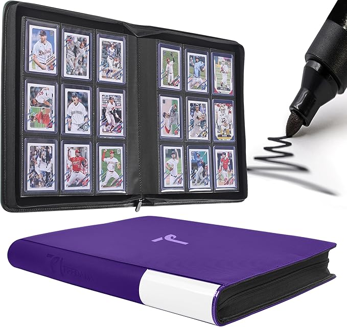 Top Loader Binder for Cards, 9 Pocket, Holds Up to 360 Toploaders with Ringless 20 Double-Sided Sleeves, Side Loading Top Loader Card Binder with Zipper for Trading Sports Cards in 3" x 4" Toploader