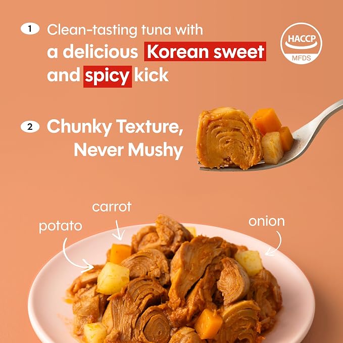 Dongwon Spicy Korean Canned Tuna – No Draining, High Protein | Firm Wild-Caught Skipjack Flakes in Hot Pepper Sauce with Vegetables, Ready to Eat, 5.3oz (150g) per Can, 4-Pack, Made in Korea