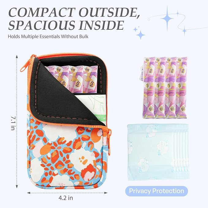 KJQJLY 2 Pack Portable Tampon Organizer Bag Tampon Holder & Storage Case with Zipper for Travel, Discreet Period Bag for Purse, Waterproof Feminine Products Pouch for Women (Yellow & Purple)