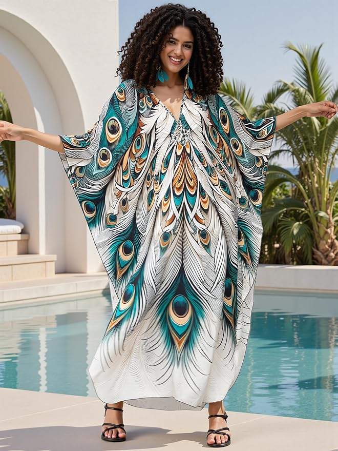 Mumu Dresses for Women Plus Size, Bohemian Kaftan Beach Cover Up Long Maxi Nightgown Soft Loungewear