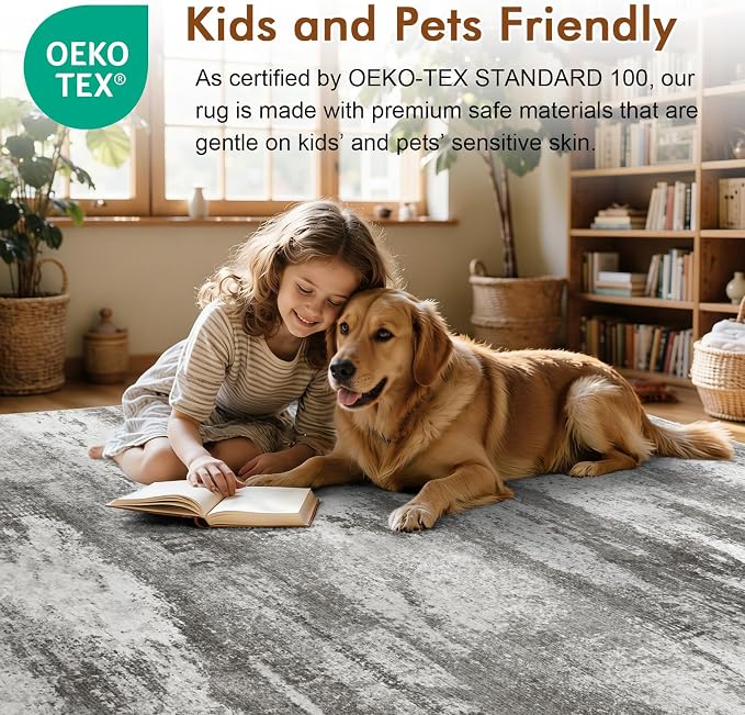6x9 Ft Large Abstract Area Rugs for Living Room, Soft Non-Slip Modern Washable Rugs Print Pattern Carpet for Bedroom Indoor Floor Nursery Home Decor (Grey)