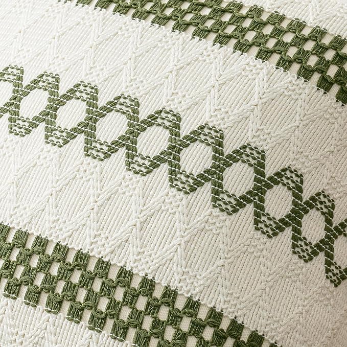 MIULEE Set of 2 Moss Green Boho Decorative Pillow Covers 20x20 Inch | Farmhouse Couch Throw Pillows, Modern Cotton Cushion Covers, Macrame Woven Spring Decor for Bed Sofa Chair