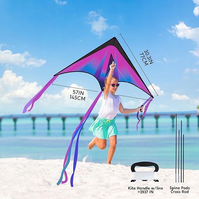 JOYIN 3 Packs Large Delta Kite Gradient Rainbow, Easy to Fly Huge for Kids and Adults, Large Delta Beach Kite for Outdoor Games and Activities