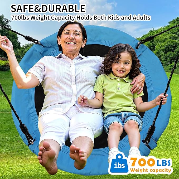 40 Inch Saucer Tree Swing for Kids & Adults – Large Round Disc Swing, 700 lb Weight Capacity with Hanging Straps & Adjustable Ropes for Playground, Backyard & Swingset (Blue)