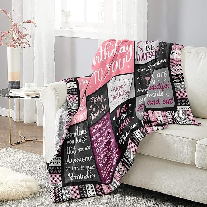 Ivivis Birthday Gifts for Women Girls Throw Blanket 80"X60", Happy Birthday Decorations, Unique Bday Gift Ideas for Her Daughter Friends Mom Sister Wife Grandma