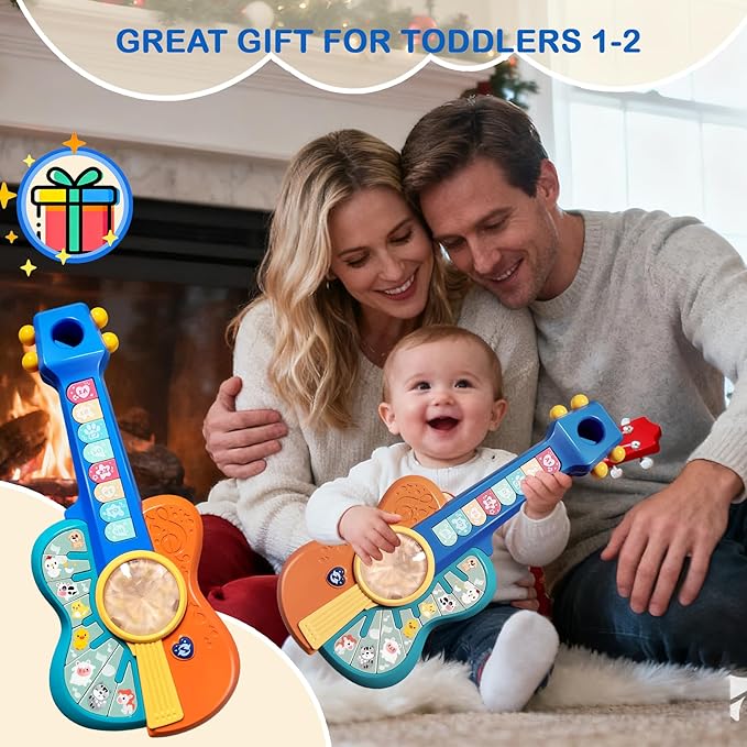 Toddlers Guitar Musical Toys for 1-2 Year Old Boy/Girl, Multiple Modes with Piano Keys, Animal Sounds, Musical, Baby Toys 12-18-24 Months, Gifts for One Year Old Boys/Girl