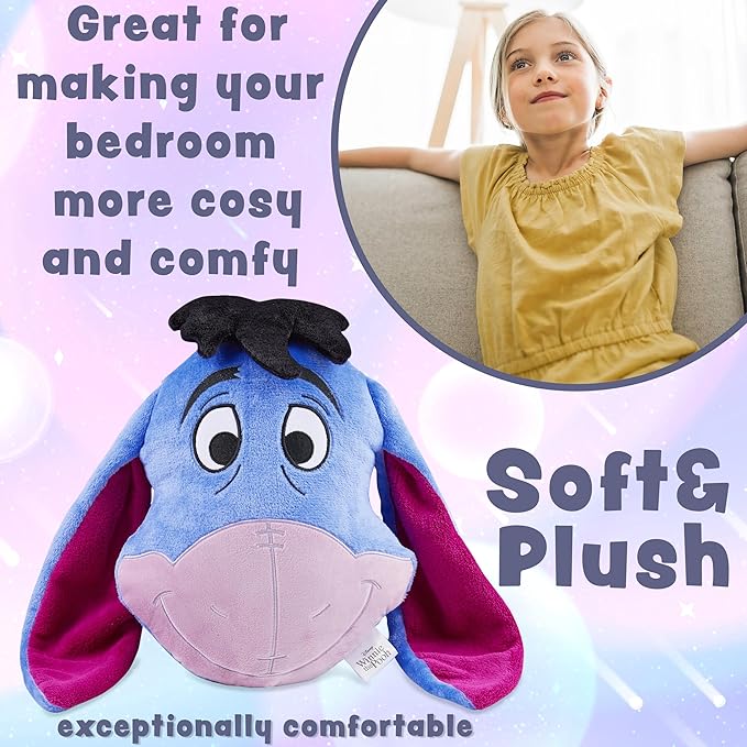 Disney Stitch 3D Plush Cushions for Bed Travel, Cute Cuddle Pillow Stuffed Character Pillow, Bedroom Accessories, Room Decor, Gifts for Kids (Blue Eeyore, L15.35 x W11.81)
