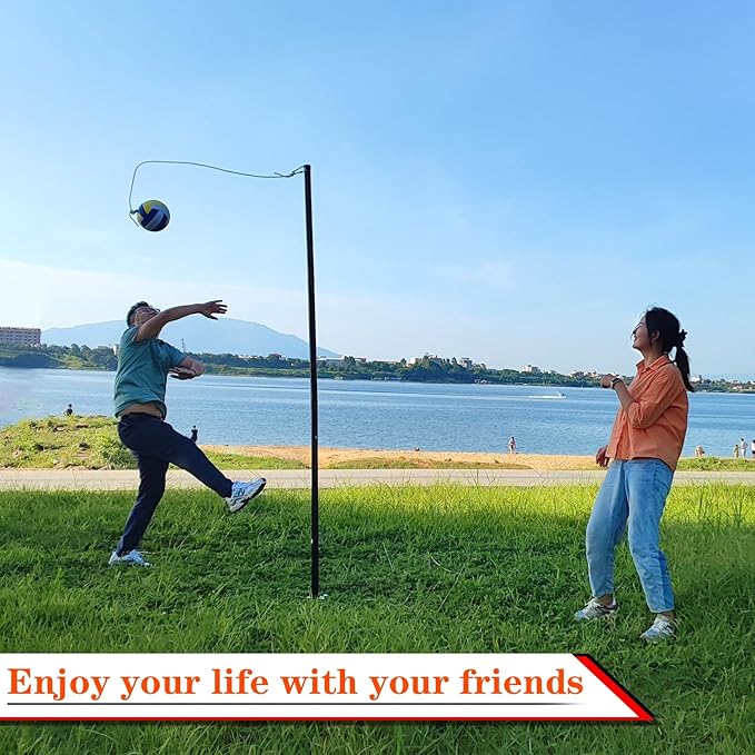 Tetherball Ball and Rope, Replacement Tether Ball with Carabiner, Ball Pump with Needle for Kids and Adults Backyard Game