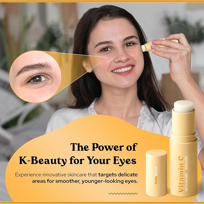 Bella Bliss Vitamin C Eye Balm Stick – Lightweight Under Eye Cream for Puffiness, Dark Circles & Wrinkles – Made in Korea – 0.35 oz / 10 g – Pack of 1