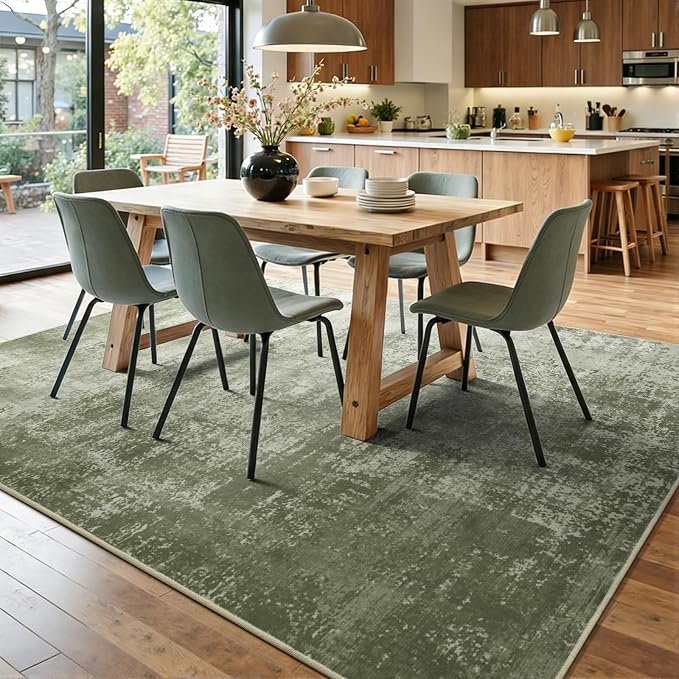 9x12 Ft Extra Large Washable Area Rugs for Living Room, Soft Non-Slip Modern Abstract Pattern Carpet for Bedroom Indoor Floor Nursery Home Decor (Green)