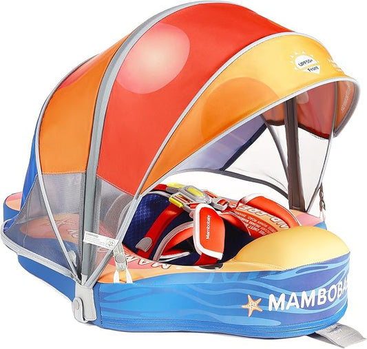 Baby Floats for Pool with Canopy Removable Sun Protection Canopy Mambobaby Float Non Inflatable Upgrade Add Tail Avoid Flip Waterproof Skin-Friendly Infant Swim Float 3-24 Months