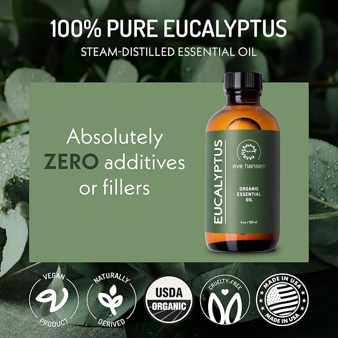 Eve Hansen Organic Eucalyptus Essential Oil 4oz | Topical & Aromatherapy | Sauna Essential Oil