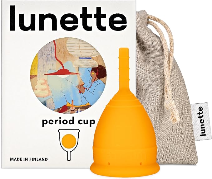 Lunette Menstrual Cup - Reusable Period Cup – Medical-Grade Silicone | 12‑hour Comfort, Reusable up to 10 years, BPA‑free, Tampon alternative, Made in Finland, Size 1 Orange