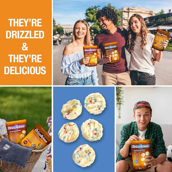 Drizzilicious Mini Flavored Rice Cakes Birthday Cake - Rice Crisps, Healthy Snack for Adults and Kids, Vegan, Gluten Free Snack, Allergen Free, Only 90 Calories Per 21 Pieces - 4 oz (Pack of 1)