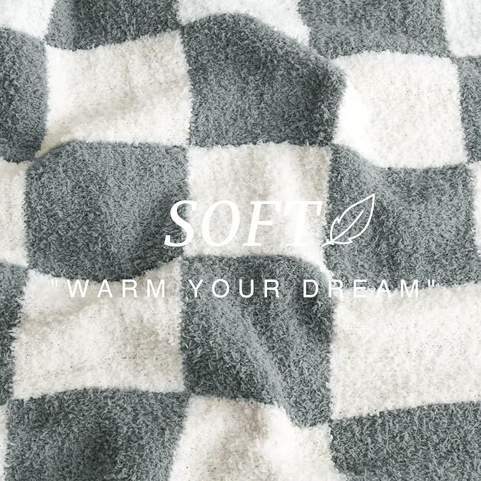 EXQ Home Checkered Throw Blanket, Knitted Blanket with Checkerboard Grid Pattern, Soft Cozy Fluffy Blankets for Couch Bed Sofa, Warm Fuzzy Plaid Blanket for All Seasons(Bluish Grey, 50"×60")