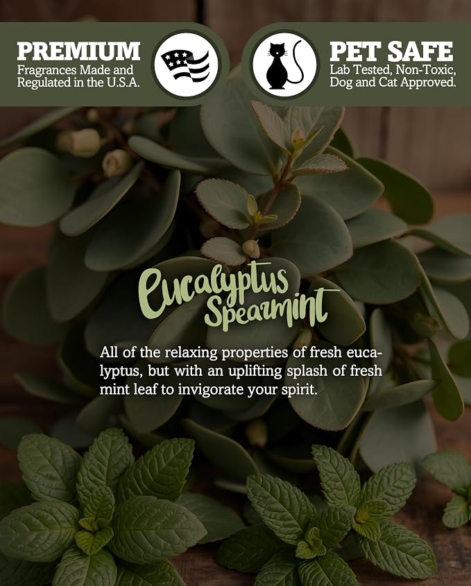 Eucalyptus Spearmint Scented Natural 3 Wick Candle, Essential Fragrance Oils, 100% Soy, Phthalate & Paraben Free, Clean Burning, 14.5 Oz.