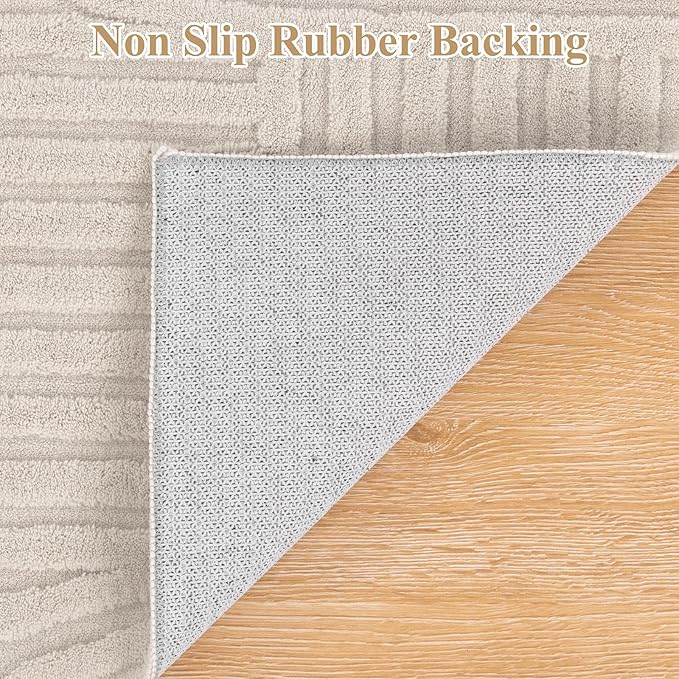 Pauwer 3x5 Area Rugs for Living Room, Modern Non Slip Washable Rug, Beige | Arch Pattern, Soft Fluffy, Neutral, Boho Accent, Solid Color Floor Carpet, For Kids Room Dining Room Nursery Entryway