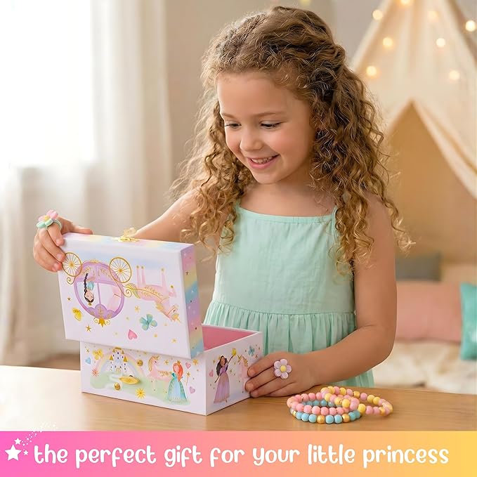 Giggle & Honey Musical Princess Jewelry Box for Girls - Kids Jewelry Box with Spinning Princess, Princess Gifts for Girls, Unicorn Toys - 6 x 4.7 x 3.5 in