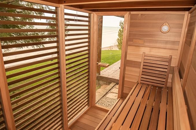 Smartmak Customized Outdoor Steam Sauna, 4-8 Person Canadian Hemlock/Red Cedar Wood Sauna Room, Traditional Saunas with 220V ETL-Certified Heater, Backrest Headrest, Rocks, Light Included, 195℉