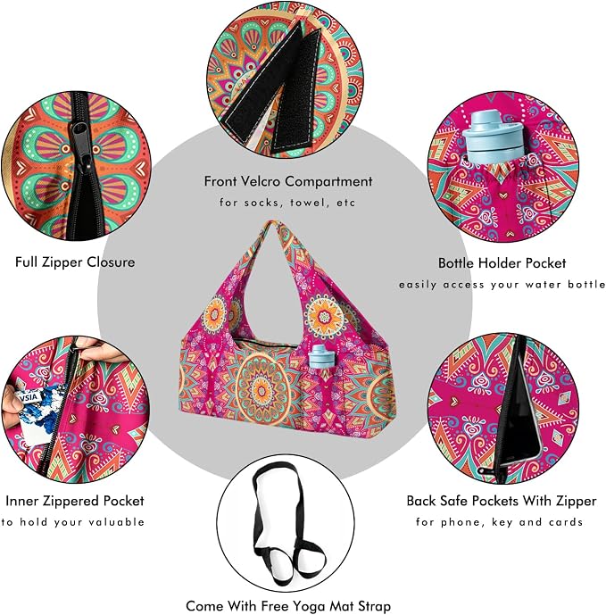 Yoga Mat Bag Large Yoga Bag and Carrier with Strap Zipper and Pockets Fits All Your Stuff Yoga Tote Pilates Bags for Women Fit Most Size Mats