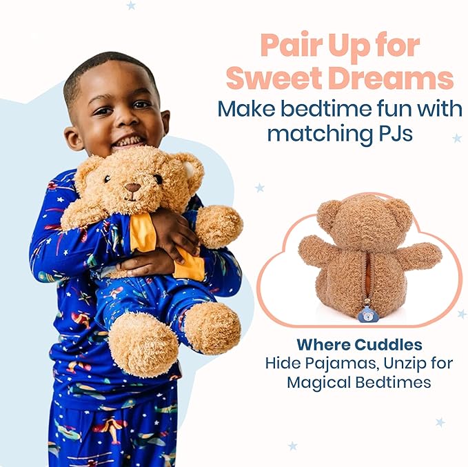 Zip N' Bear Soft Plush Teddy Bear Stuffed Animal with Sky Sleepers Pajamas - Zippy The Bear Cute Cuddly Plush Toy, Perfect Sensory Teddy for Kids, Toddlers - Adorable Gift & Bedtime Companion