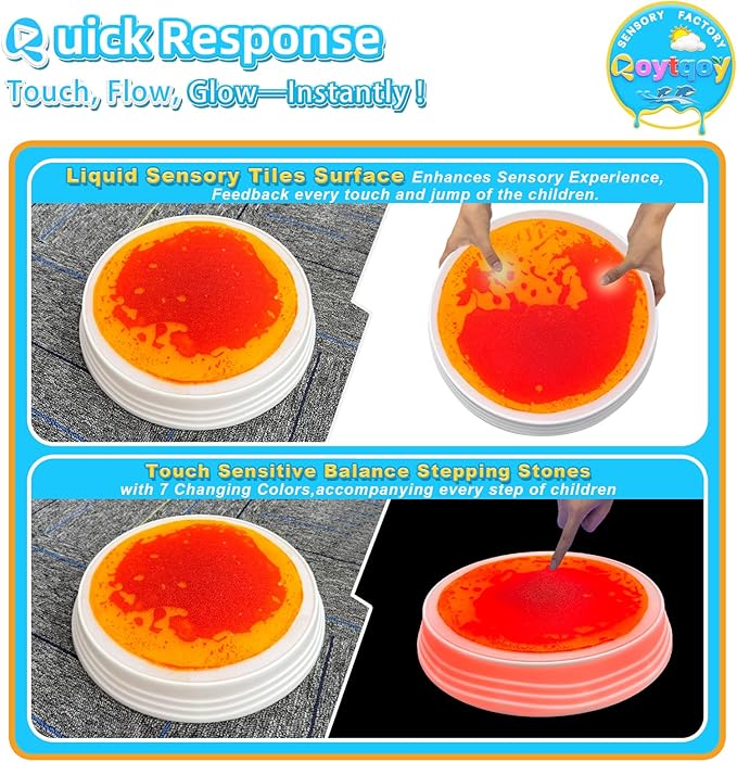 Liquid Light Up Stepping Stones - 1 Pack Round Liquid Sensory Balance Stones for Kids 3 Age Up