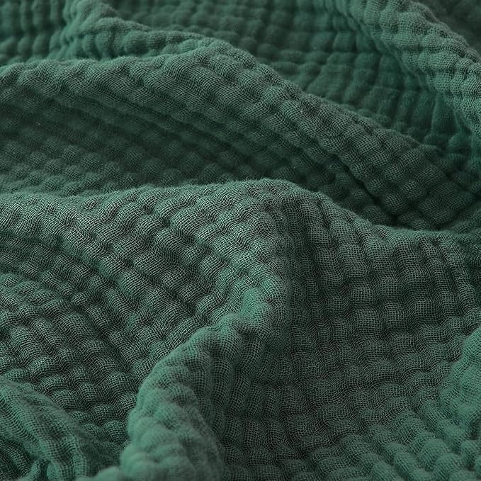EMME Muslin Blankets for Adults Throw Blanket for Couch Breathable Gauze Soft Lightweight Airy Forest Green Super King 120" x 94"